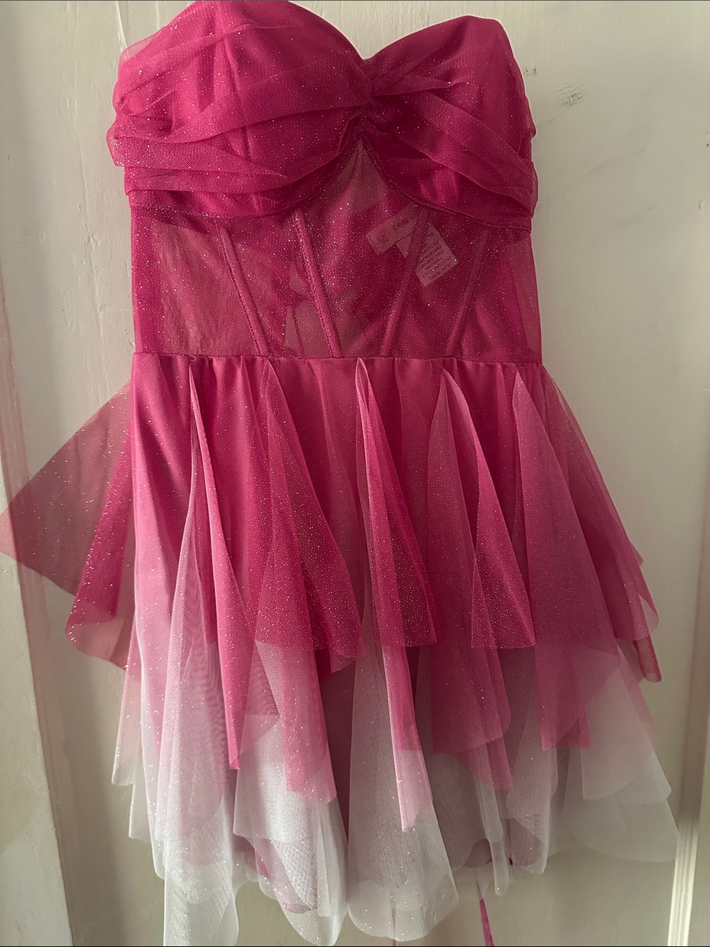 Strapless Fuchsia Ombre Tulle Mini Dress
